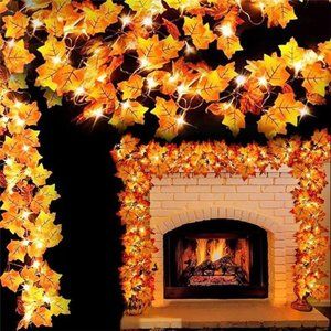 2 Pack Fall Decor Total 16.4FT 50LED Maple Leaves String Lights Battery Operated